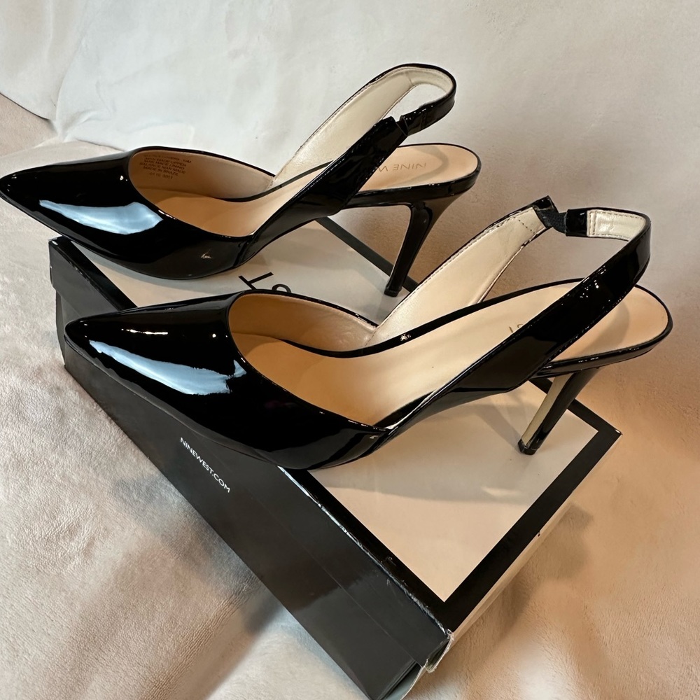 Nine West NW Rollover Black Patent Slingback Sz 10